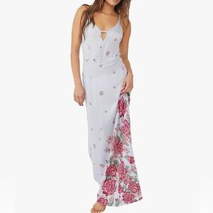 NWT Free People  Printed Maxi Dress Hydrangea Combo Sz L Resort Wear Vacation